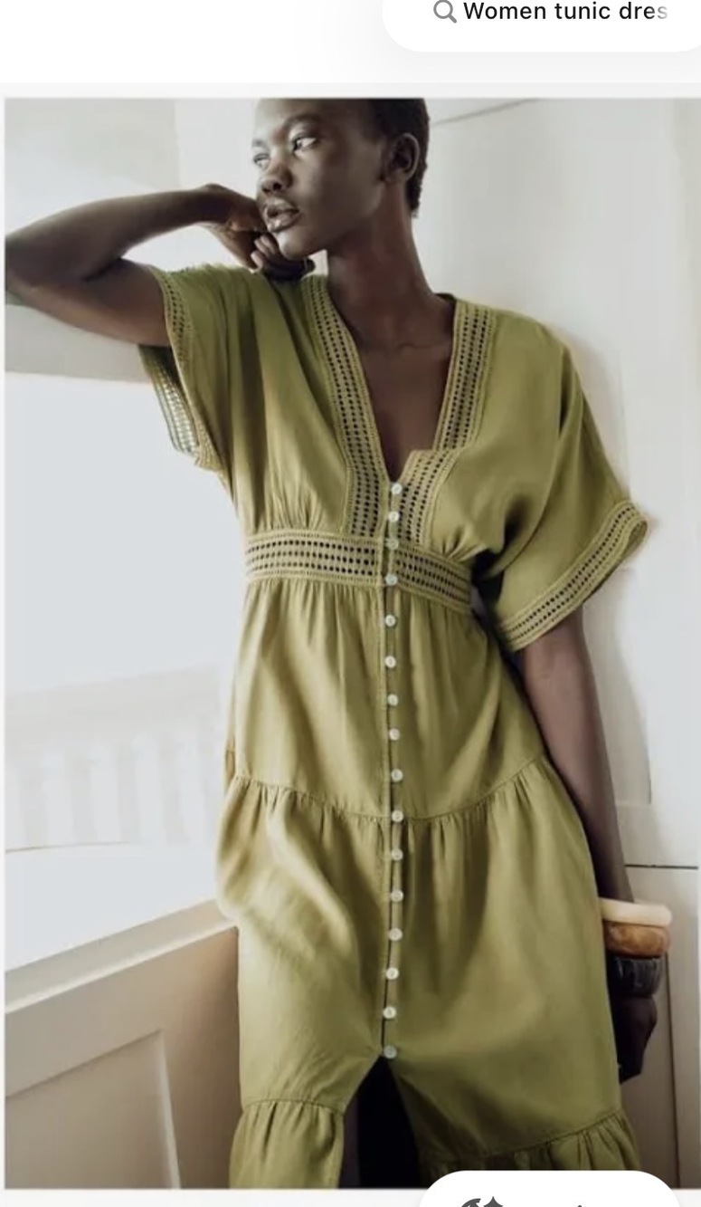 Zara tunic dress with lace inserts Khaki/green in xs